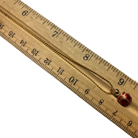 Charming 10K Gold Italian Chain Red Enamel Ladybug Charm Necklace Lucky Pendant - Picture 8 of 9